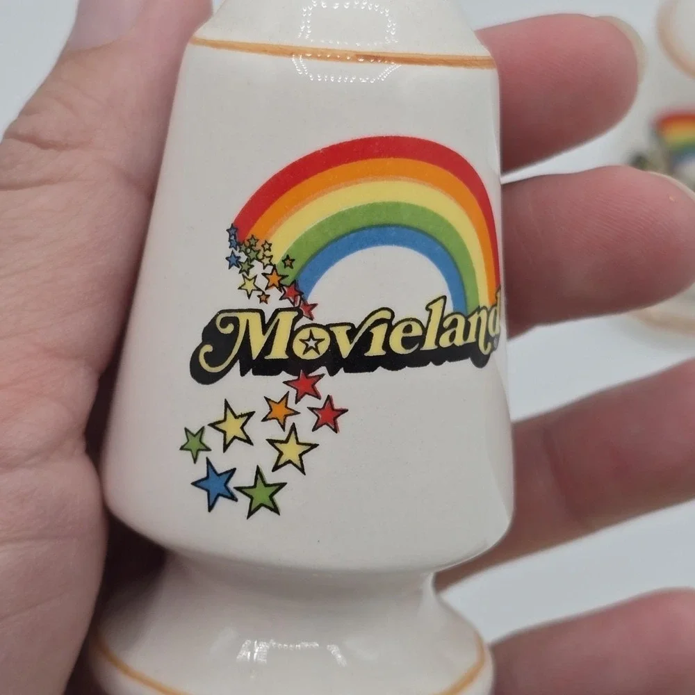 Movieland Souvenir Salt and Pepper Shaker Set Rainbow Vintage Ceramic